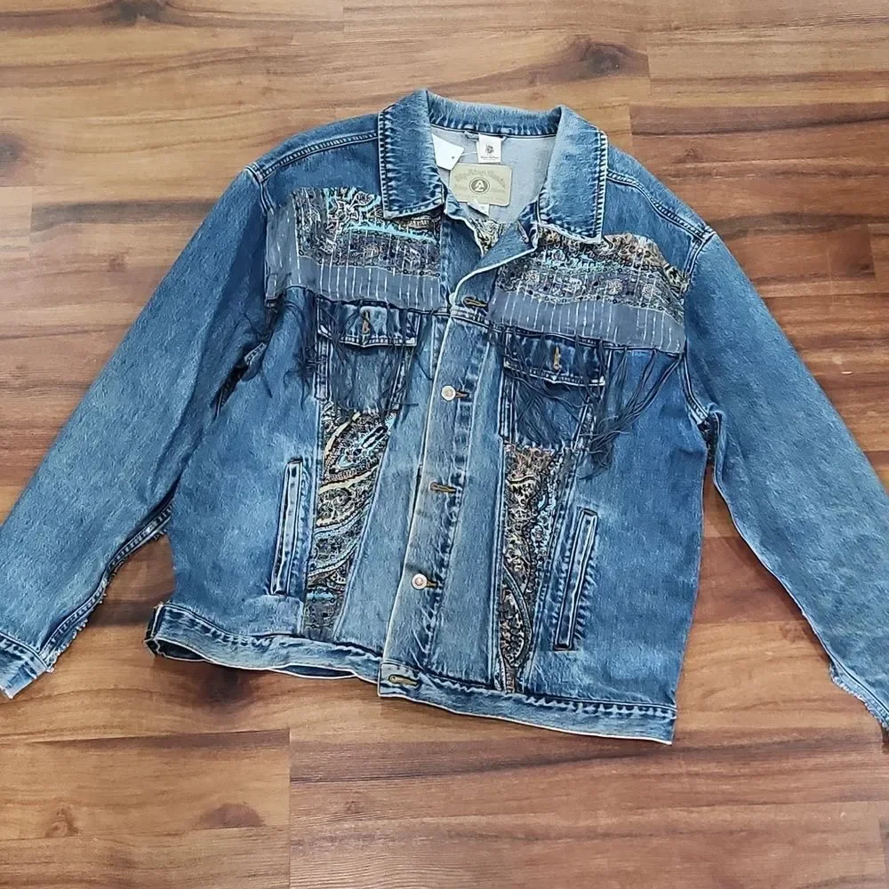 Vintage Upcycled Fringe Boho Western Denim Jacket - Picture 1 of 8